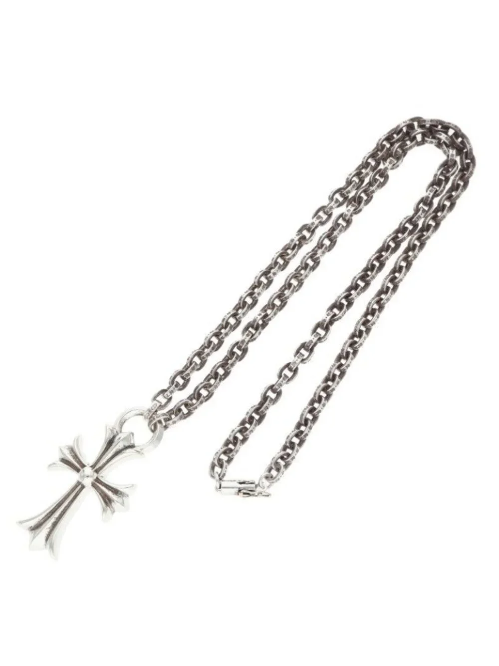 Chrome Hearts CH Crs Sml Paper Chain Small CH Cross Silver Necklace